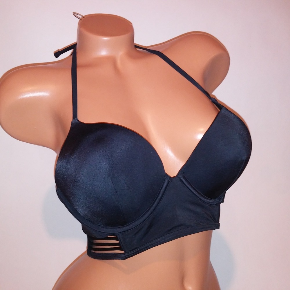 Victoria Secret Swim Bikini Top Bombshell Push Up Black Adds 2 Cup Sizes New